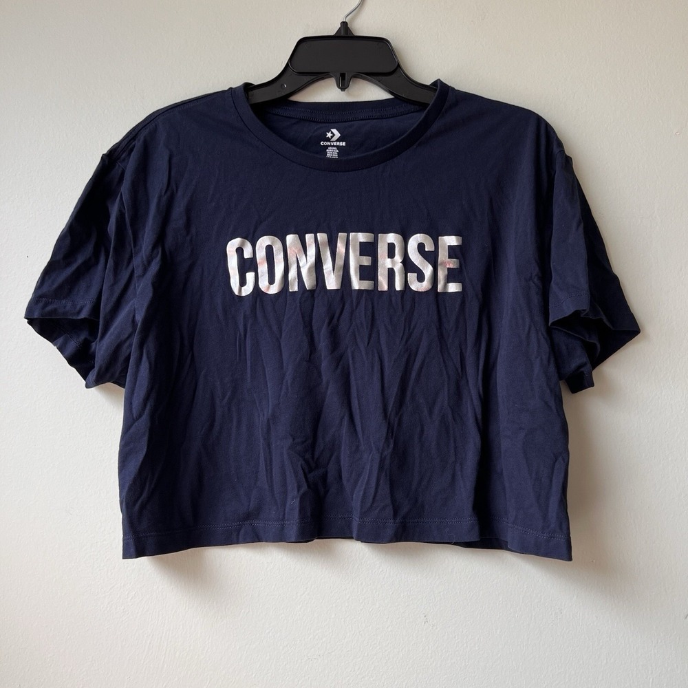 Converse  Navy Logo Graphic Crop Top 100% Cotton Sz XXL‎
